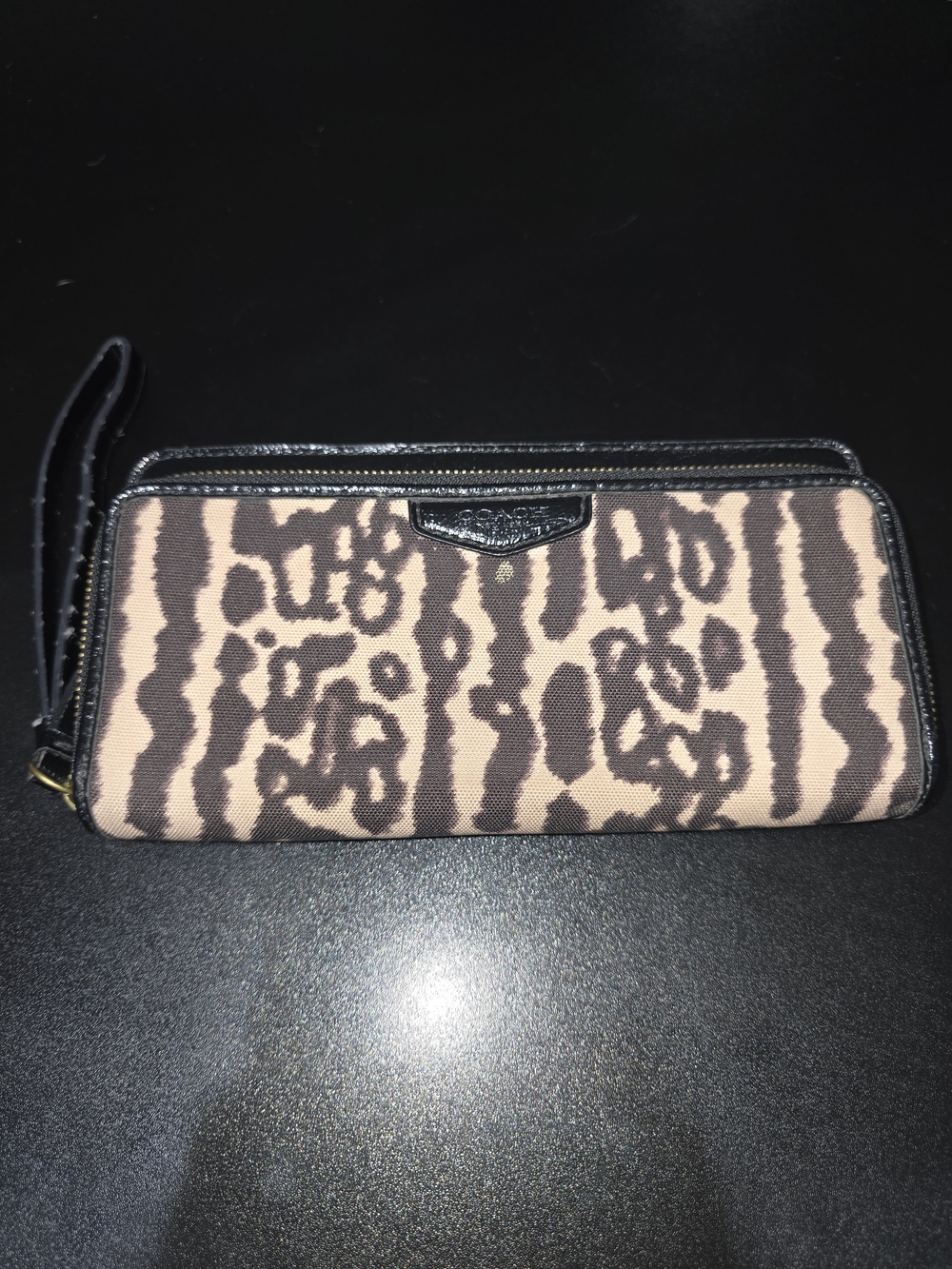 Coach Beige and Dark Brown Leopard Print Wristlet Wallet